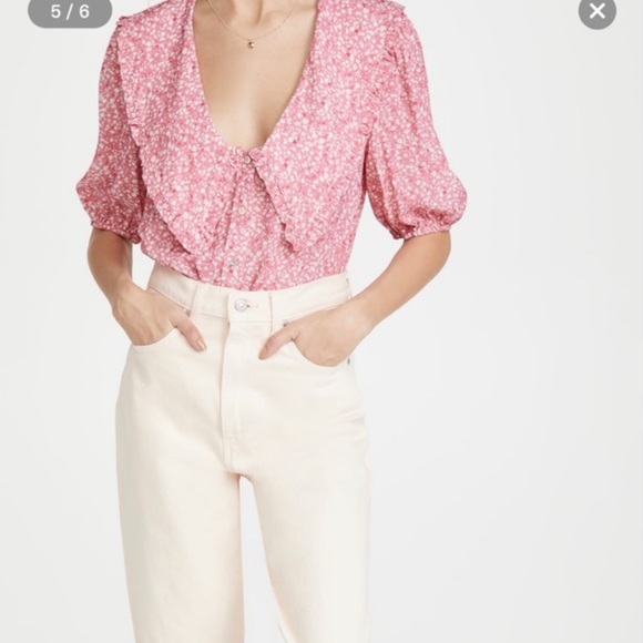 WAYF Amie Button Up Blouse Cherise Ditsy Floral XS cottagecore prairie - Picture 5 of 11